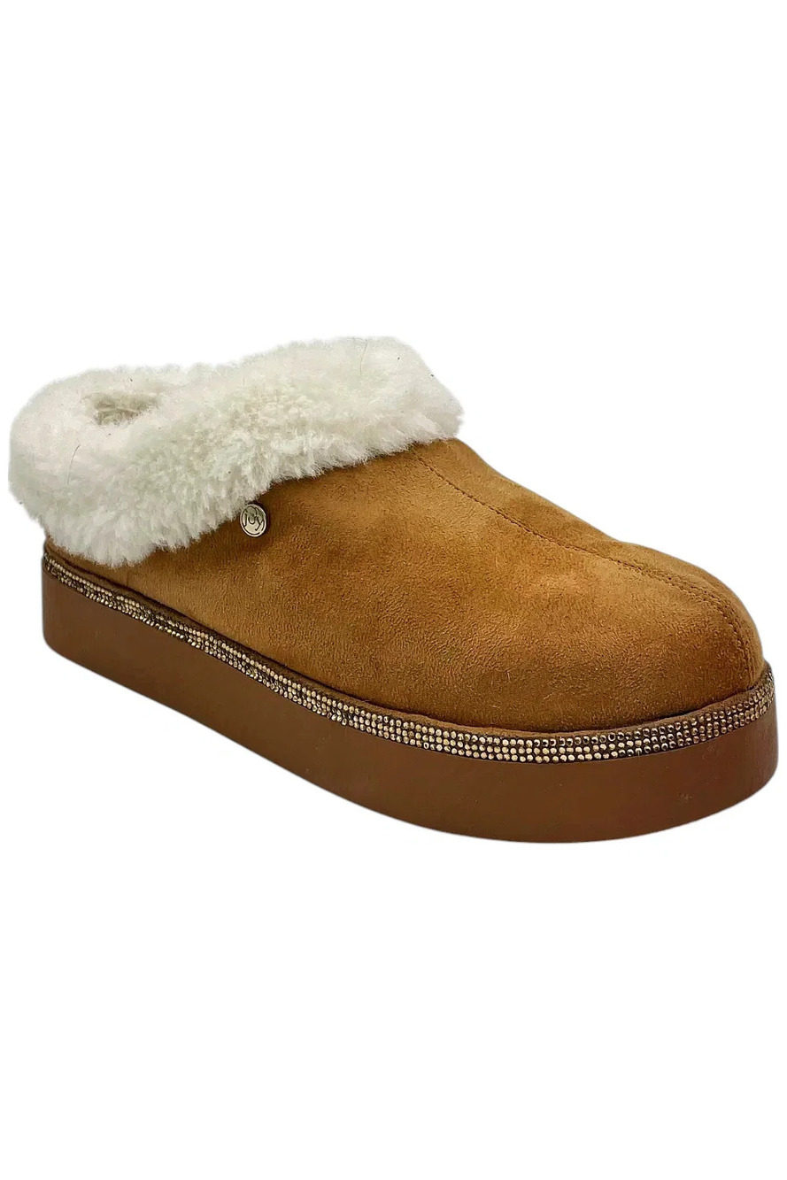 Clean Boss Women's Joy Glamorous Cozy Slippers Saddle - Medium